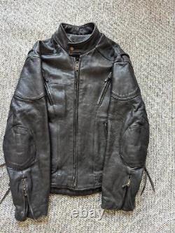 Vintage 1990s leather MOTORCYCLE jacket 48 black cowhide VENTED cafe racer XL