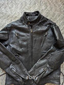 Vintage 1990s leather MOTORCYCLE jacket 48 black cowhide VENTED cafe racer XL