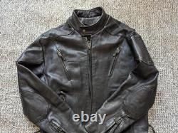 Vintage 1990s leather MOTORCYCLE jacket 48 black cowhide VENTED cafe racer XL