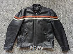Vintage 1990s motorcycle jacket 44 black leather CAFE RACER orange stripe harley