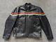 Vintage 1990s motorcycle jacket 44 black leather CAFE RACER orange stripe harley