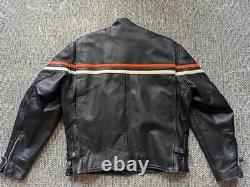 Vintage 1990s motorcycle jacket 44 black leather CAFE RACER orange stripe harley