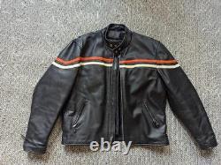 Vintage 1990s motorcycle jacket 44 black leather CAFE RACER orange stripe harley