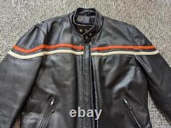 Vintage 1990s motorcycle jacket 44 black leather CAFE RACER orange stripe harley