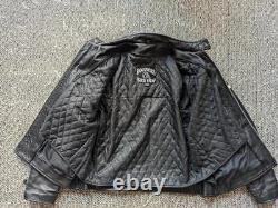 Vintage 1990s motorcycle jacket 44 black leather CAFE RACER orange stripe harley