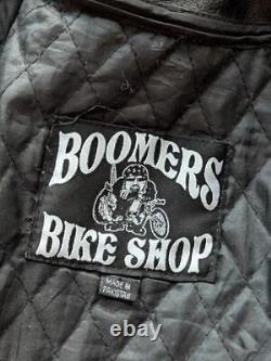 Vintage 1990s motorcycle jacket 44 black leather CAFE RACER orange stripe harley