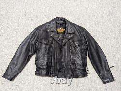 Vintage 1990s motorcycle jacket HARLEY DAVIDSON leather S black TRUCKER vented