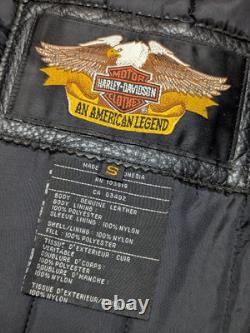 Vintage 1990s motorcycle jacket HARLEY DAVIDSON leather S black TRUCKER vented