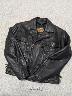 Vintage 1990s motorcycle jacket HARLEY DAVIDSON leather S black TRUCKER vented