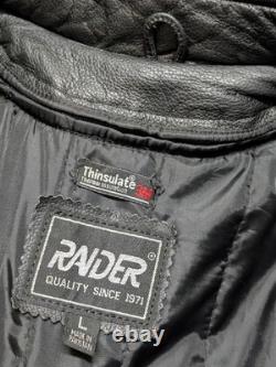 Vintage 1990s motorcycle jacket VENTED racing L black leather RAIDER cafe racer