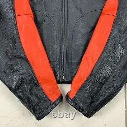 Vintage 2003 Harley Davidson Leather Motorcycle Jacket Mens Black Orange Size XL