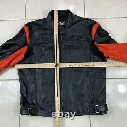 Vintage 2003 Harley Davidson Leather Motorcycle Jacket Mens Black Orange Size XL