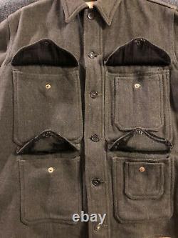 Vintage 30s Filson Wool Cruiser Jacket Forest Green Unique Snaps Distressed