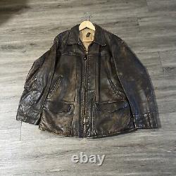 Vintage 40s Front Quarter Horsehide Patina Distressed Leather Jacket Size L