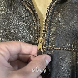 Vintage 40s Front Quarter Horsehide Patina Distressed Leather Jacket Size L