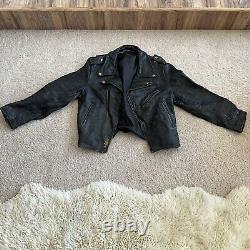 Vintage 50's 60's Leather Jacket Cafe Racer Biker Motorcycle Black