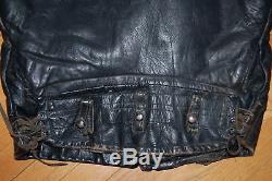 Vintage 50s Distressed CAL LEATHER Black Leather CHP Motorcycle Jacket Size 44