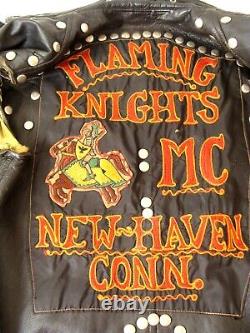 Vintage 60's Flaming Knights Motorcycle Club Studded Leather Vest