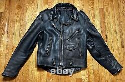 Vintage 60's Heavy Leather Motorcycle Jacket Black Talon zipper Men's Large