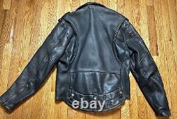 Vintage 60's Heavy Leather Motorcycle Jacket Black Talon zipper Men's Large