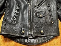 Vintage 60's Heavy Leather Motorcycle Jacket Black Talon zipper Men's Large