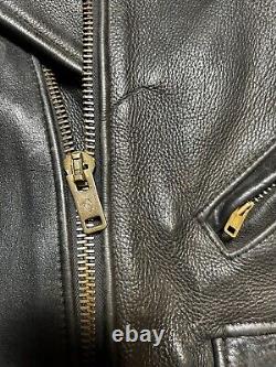Vintage 60's Heavy Leather Motorcycle Jacket Black Talon zipper Men's Large