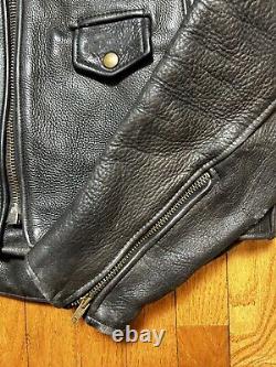 Vintage 60's Heavy Leather Motorcycle Jacket Black Talon zipper Men's Large