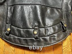 Vintage 60's Heavy Leather Motorcycle Jacket Black Talon zipper Men's Large