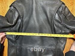Vintage 60's Heavy Leather Motorcycle Jacket Black Talon zipper Men's Large