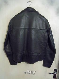 Vintage 60's Mascot Brando Leather Motorcycle Jacket Size S Lightning, Aero Zips