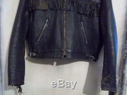Vintage 60's Mascot Fringed Leather Brando Motorcycle Jacket L/xl Tassels