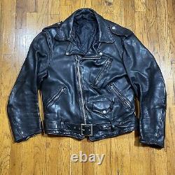 Vintage 60s 70s Black Leather Motorcycle Jacket Medium Super Heavy Duty