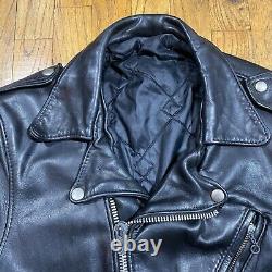 Vintage 60s 70s Black Leather Motorcycle Jacket Medium Super Heavy Duty
