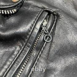 Vintage 60s 70s Black Leather Motorcycle Jacket Medium Super Heavy Duty