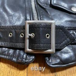 Vintage 60s 70s Black Leather Motorcycle Jacket Medium Super Heavy Duty