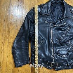Vintage 60s 70s Black Leather Motorcycle Jacket Medium Super Heavy Duty