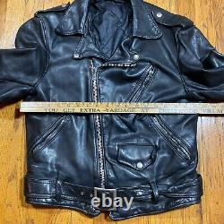 Vintage 60s 70s Black Leather Motorcycle Jacket Medium Super Heavy Duty