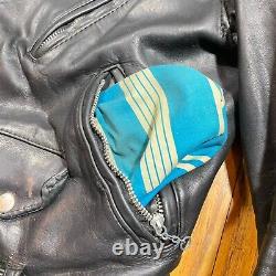 Vintage 60s 70s Black Leather Motorcycle Jacket Medium Super Heavy Duty