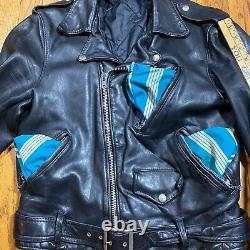 Vintage 60s 70s Black Leather Motorcycle Jacket Medium Super Heavy Duty