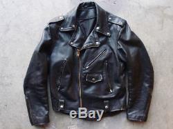 Vintage 60s 70s Leather Motorcycle Jacket Size L Moto Talon Black Coat