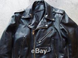 Vintage 60s 70s Leather Motorcycle Jacket Size L Moto Talon Black Coat