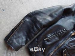 Vintage 60s 70s Leather Motorcycle Jacket Size L Moto Talon Black Coat