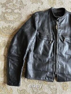 Vintage 60s Brooks Leather Cafe Racer Jacket Black Biker Motorcycle Size 42 Mens