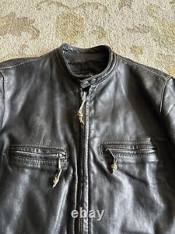 Vintage 60s Brooks Leather Cafe Racer Jacket Black Biker Motorcycle Size 42 Mens