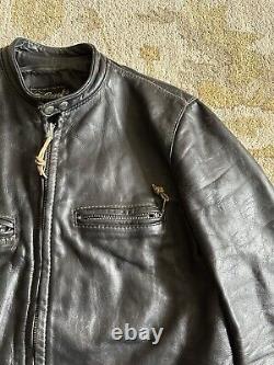 Vintage 60s Brooks Leather Cafe Racer Jacket Black Biker Motorcycle Size 42 Mens