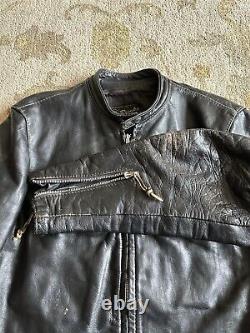 Vintage 60s Brooks Leather Cafe Racer Jacket Black Biker Motorcycle Size 42 Mens