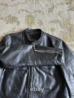 Vintage 60s Brooks Leather Cafe Racer Jacket Black Biker Motorcycle Size 42 Mens