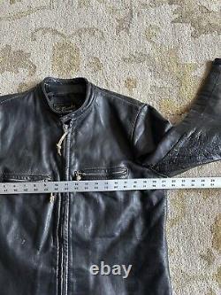Vintage 60s Brooks Leather Cafe Racer Jacket Black Biker Motorcycle Size 42 Mens
