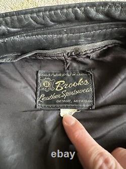 Vintage 60s Brooks Leather Cafe Racer Jacket Black Biker Motorcycle Size 42 Mens