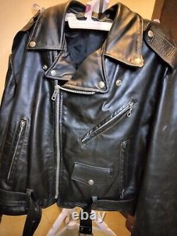Vintage 60s Brooks Leather Motorcycle Jacket Mens L Black Biker Talon Large